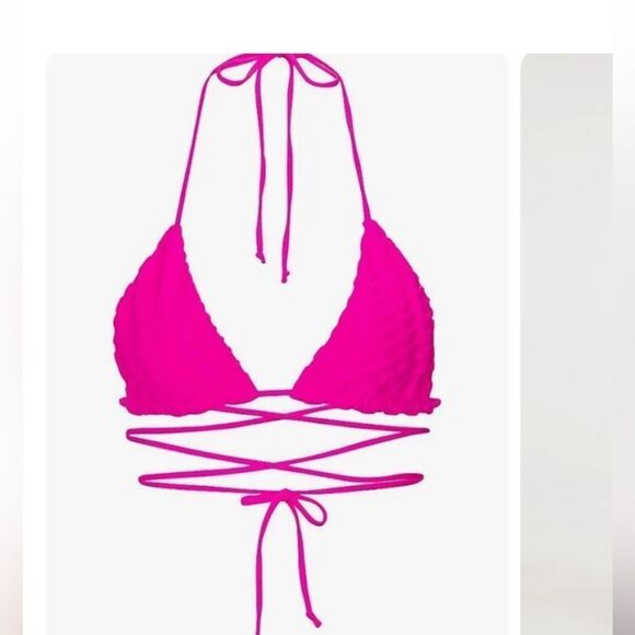 GOOD AMERICAN Triangle String Bikini Fuchsia Pink Neon Orange Small Large‎ New - Picture 4 of 10